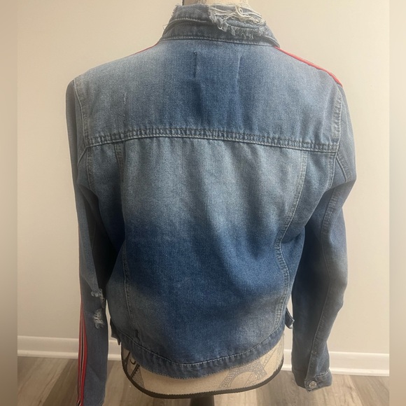 Red Striped Distressed Jean Jacket! - Picture 2 of 13